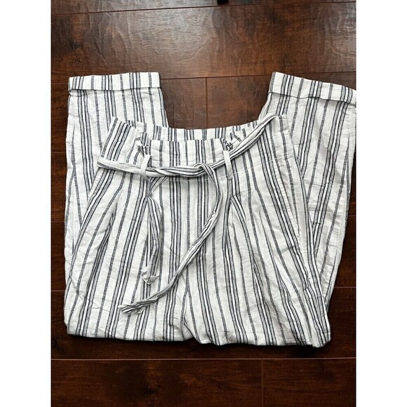 Madewell Linen Blend Beachy Summer Straight Leg Stripped Pants Sz 0 - Picture 1 of 7